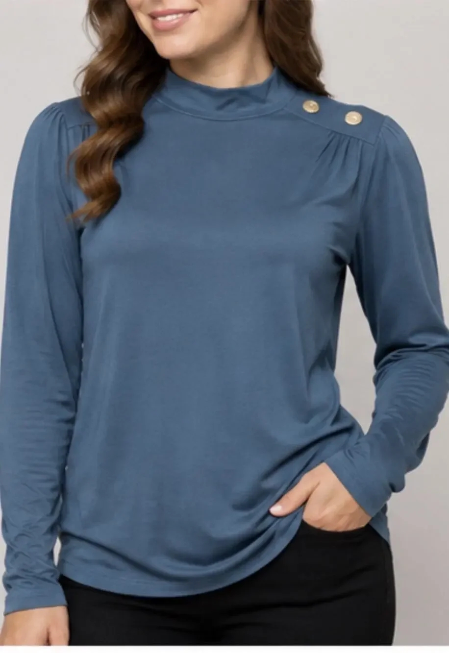 Michael Michael Kors Women’s XL Blue Mock Neck Long Sleeve Button Top